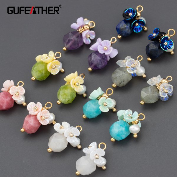 GUFEATHER MA69, Schmuckzubehör, nickelfrei, 18 Karat vergoldet, Naturstein, Charms, DIY-Ohrringanhänger, Schmuckherstellung, 6 Stück/Menge