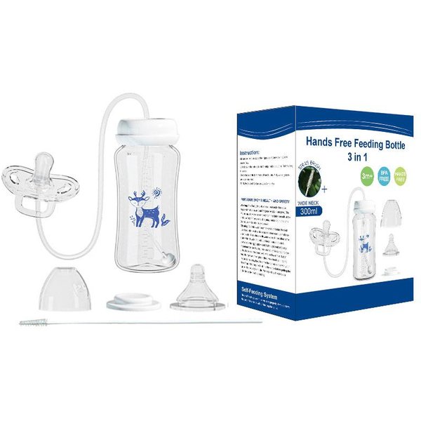 3-in-1-Freisprech-300-ml-Babyflasche mit weitem Hals, Milchaufbewahrungsflasche, Schnuller, multifunktionale Anti-Drop-Schwerkraft-Ball-Flasche