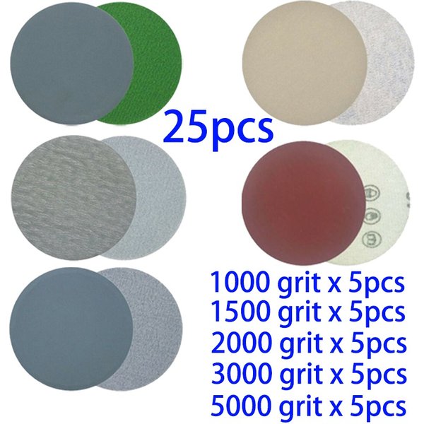 25 pièces 3 pouces 75mm disques abrasifs papier de verre humide/sec 1000/ 1500/2000/3000/5000 grain crochet boucle disque de ponceuse ronde