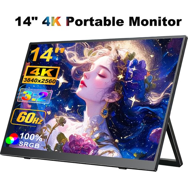 HOWENS 14" 4K Tragbarer Monitor 3840x2560 100% DCI-P3 Thunderbolt USB-C HDMI für Telefon, PS5, Laptop PC als zweiter Bildschirm.