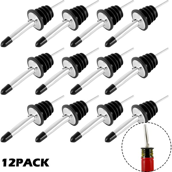 12pcs Stainless Steel Classic Bottle Pourers Tapered Spout Liquor Pourers Flow Wine Bottle Pour Spout Stopper Bar Accessories