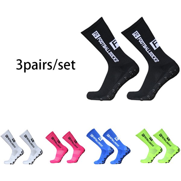 3 Pairs New Style FS Football Socks Round Silicone Suction Cup Grip Anti Slip Soccer Socks Sports Men Women Baseball Rugby Socks