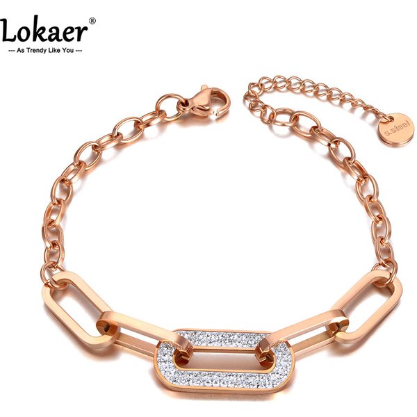 Lokaer à la mode CZ cristal géométrique bracelets pour femme titane acier inoxydable lien chaîne bohême plage bijoux B21001