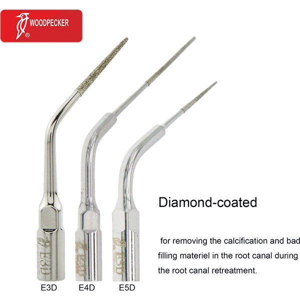Oryginalne końcówki ultradźwiękowe Woodpecker E3D E4D E5D z powłoką diamentową do endodoncji, do ponownej leczenia kanałów korzeniowych, kompatybilne z EMS/DTE