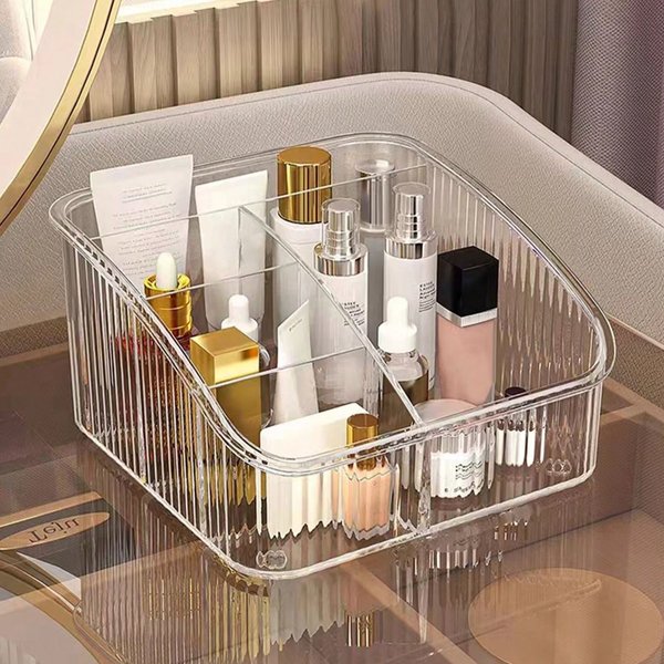 Boîte de rangement de bureau à cinq grilles, coiffeuse trapézoïdale transparente en acrylique, boîte de tri de rouge à lèvres et de cosmétiques ménagers