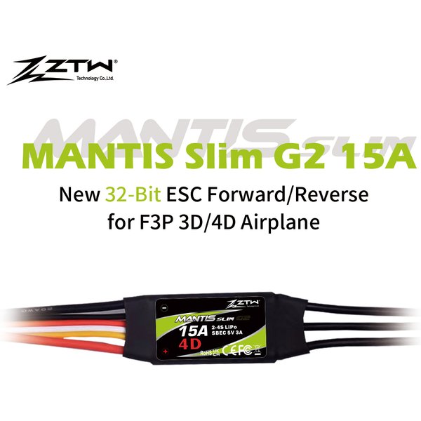 ZTW Mantis Slim G2 15A ESC 2-4S SBEC 5V/3A contrôleur de vitesse bidirectionnel pour avion RC à voilure fixe intérieur F3P 3D/4D volant
