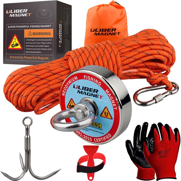 Kit d'aimants de pêche puissants 400 lbs, aimant rare, corde de 20 m, anneau métallique sous-marin, aimant néodyme