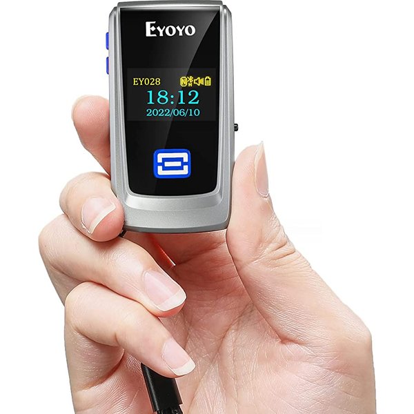Eyoyo EY-028P QR-Code-Scanner mit LCD-Display, Mini Tragbarer Bluetooth-Barcode-Scanner, Kabelloser 1D 2D Buch-Barcode-Leser für Bibliothek und Lager, Kompatibel mit iPhone iPad Android iOS POS Laptop