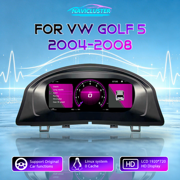 HD-Bildschirm 1920*720 Tachometer Linux LCD Digitales Dashboard für VW Golf 5 MK5 Baujahr 2004-2008 Cluster Auto Instrumententafel Cockpit