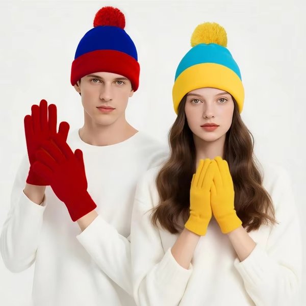 2pc Christmas Cosplay Funny Beanie Hat and Gloves,Unisex Winter Warm Classic Knitted Hat,Halloween,new Year Costume Accessories