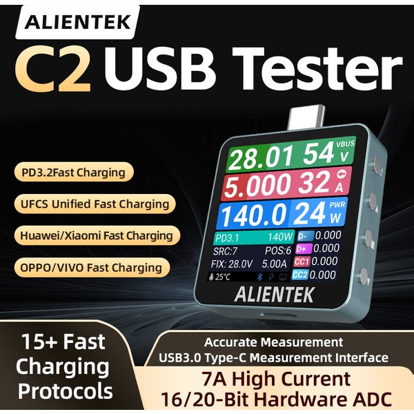 ALIENTEK USB Tester C2 Cyfrowy Woltomierz Detektor Mocy Ładowania PD3.2 Tester Baterii Wykrywanie Szybkiego Ładowania Trigger