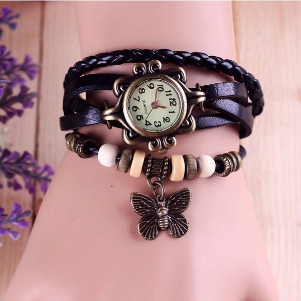 Antique femmes montre en cuir enveloppé Bracelet femmes Quartz montre-Bracelet dames horloge cadeau montre relojes de mujer