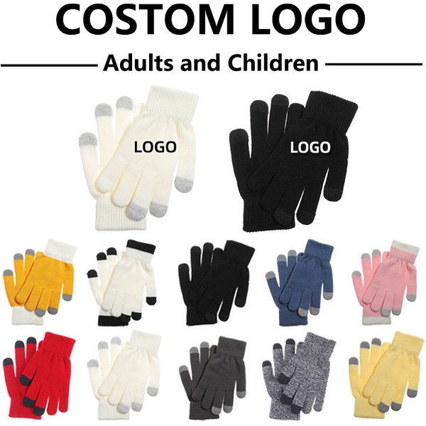 Benutzerdefinierte LOGO Druck Muster Handschuhe Voll Finger Touchscreen Stricken Fäustlinge Wolle Handschuhe Männer Frauen Herbst Winter Fleece Warme Handschuhe