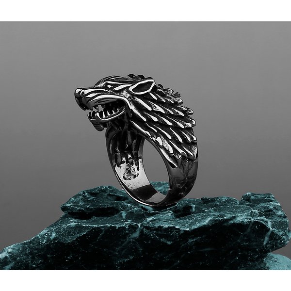 Bague tête de loup dominateur Viking pour hommes, personnalité de la mode, tempérament créatif, bague en acier inoxydable, bijoux cadeau, vente en gros