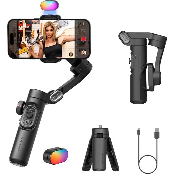 AOCHUAN – stabilisateur de cardan intelligent XE, support portatif pliable à 3 axes pour iPhone Android avec roue de mise au point pour Streaming en direct Vlog