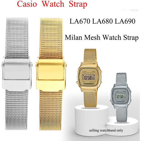 Bracelet de montre en maille Milan pour Casio, petit argent rétro petit or LA670 LA680 LA690, bracelet de montre en acier inoxydable pour femmes 13mm 14mm