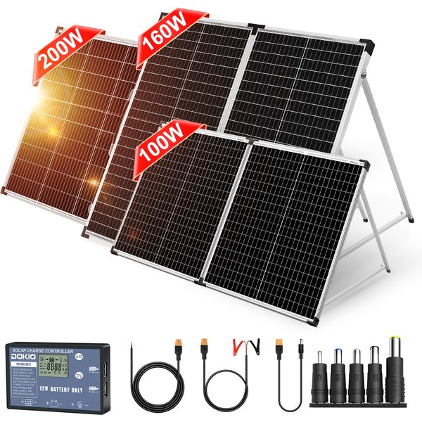 DOKIO-Anaka 100W 160W 200W Starres Faltbares Solarmodul Monokristallin Wasserdichtes Solarmodul mit 12V Controller-Kit für Camping