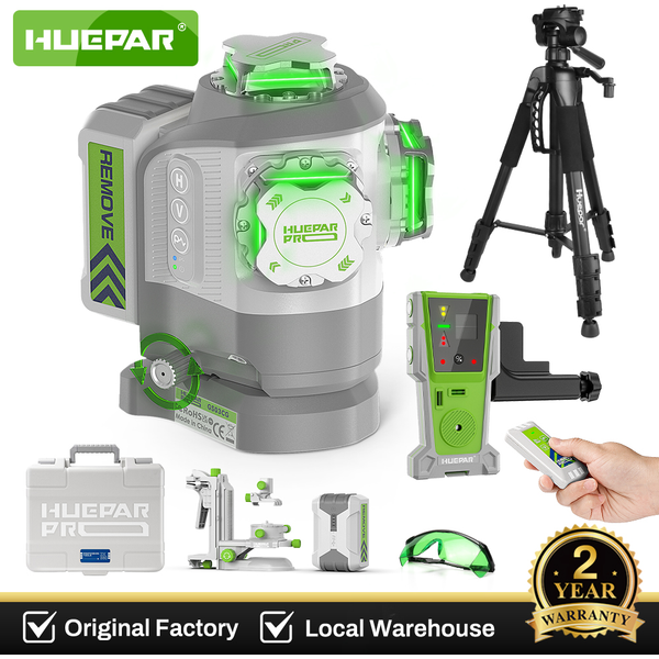 Huepar Pro Outdoor-Lasernivelliergerät Selbstnivellierend mit Festpunkt-Ausrichtung ±2mm Hohe Genauigkeit Laser-Nivelliergerät 8000mAh Li-Ionen-Akku