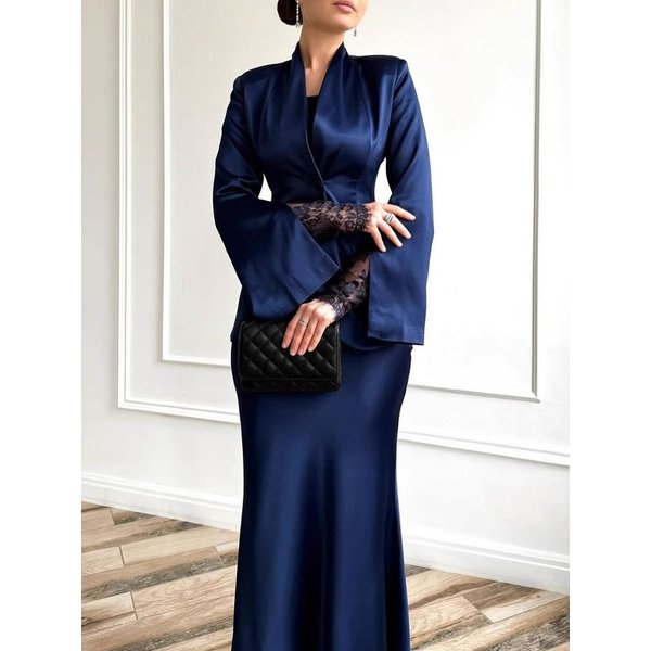 Sexy V-Ausschnitt-Knopfmantel und halber Rock, 2-teiliges Set, Herbst, elegant, einfarbig, hohe Taille, Anzüge, 2026, modisches Party-Damen-Outfit