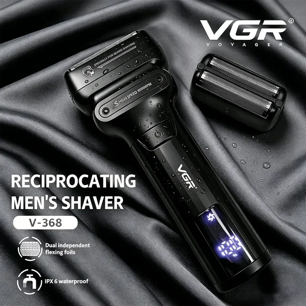 VGR Rasierer Professionell Barttrimmer Elektrisch 9000 U/min Barbier Tragbar Rasiergerät Vibrationsrasierer LED Herrenrasierer V-368