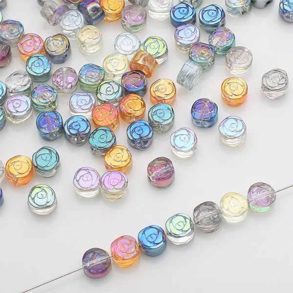 50Pcs 6mm Mixed Crystal Glass Round Loose Spacer Beads Rose Flower Shape DIY Making Jewelry Earing Bracelets Accessories
