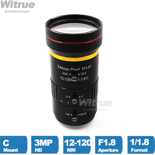 Witrue Vifocal-Objektiv, 3 Megapixel, 12–120 mm, manuelle Blende, 1/1,8 Zoll C-Mount-Objektiv für IP-Kameras, geringe Verzerrung