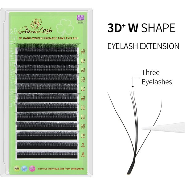 GLAMLASH 3D W forme trois cœurs Extensions de cils préfabriqués Volume ventilateurs W Style faux doux naturel cils outil de maquillage