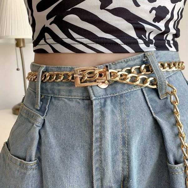 Ceinture femme mode métal taille chaîne rue Hip Hop Punk Denim ceinture homme