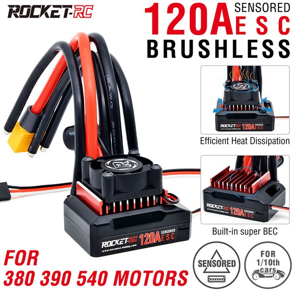 Rocket-RC Motor 120A Sensored Brushless ESC for 1/10 RC Racing Car 380 390 540 Motors with Removable Cooling Fan Super BEC 6V/4A