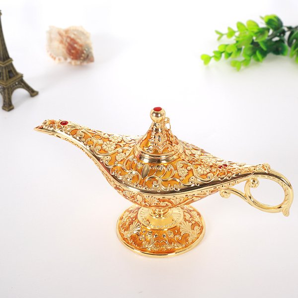 Lampe magique génie en métal coloré de grande taille, lampe à huile de souhait rétro, brûleur d'encens, décoration de maison, Collection Souvenir, décoration de maison