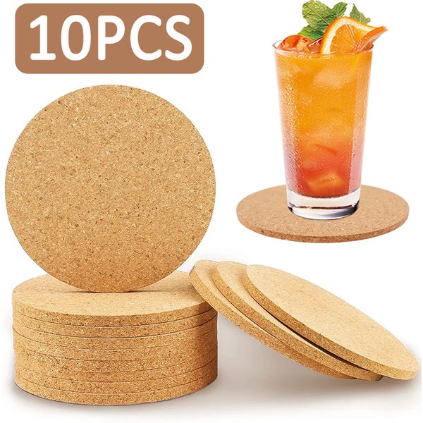 10PCS Cup Mat Natural Round Wooden Pad Durable Non-Slip Cork Coaster Tea Coffee Mug Drinks Holder for Table Decor DIY Tableware