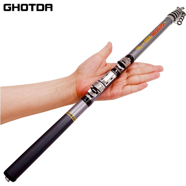 Gray Telescopic Carp Fishing Rod, Short Rigid Telescopic Carbon Fiber Travel Rod for Boats and Rocks Fishing