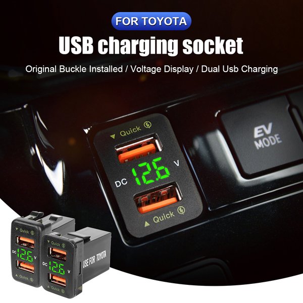 Chargeurs USB pour Toyota, adaptateur d'alimentation, prise QC 3.0, indicateur LED, voltmètre de charge de téléphone portable, Test, accessoires de voiture 24V 12V
