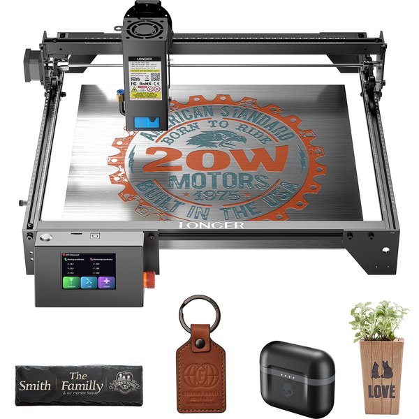 LONGER RAY5 20W Lasergraviergerät 0,08 x 0,1 mm Fokuspunkt 3,5-Zoll-Touchscreen Offline-Gravur Unterstützt WLAN, APP, USB und TF-Karten