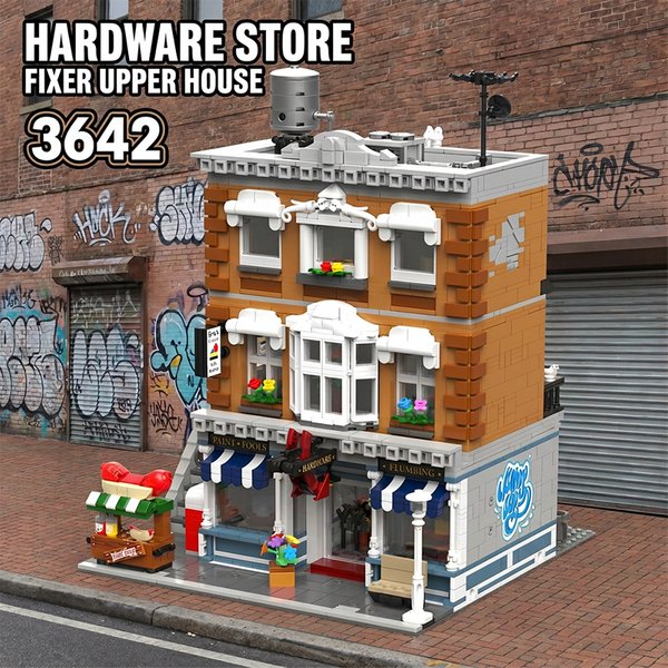 Klemmbausteine Städtischer Hardware-Laden mit 7 Figuren Modulare Gebäudeblöcke Stadtansicht Haus Apartment Architektur Ziegelstein-Modellbausatz Jungen Spielzeug Erwachsene Kinder DIY Geschenk 3642