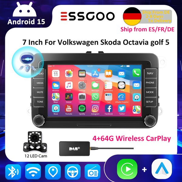 7/9-Zoll Android 15 Autoradio mit Wireless CarPlay, RDS, Airplay und Android Auto für VW/Seat/Skoda/Passat/Golf