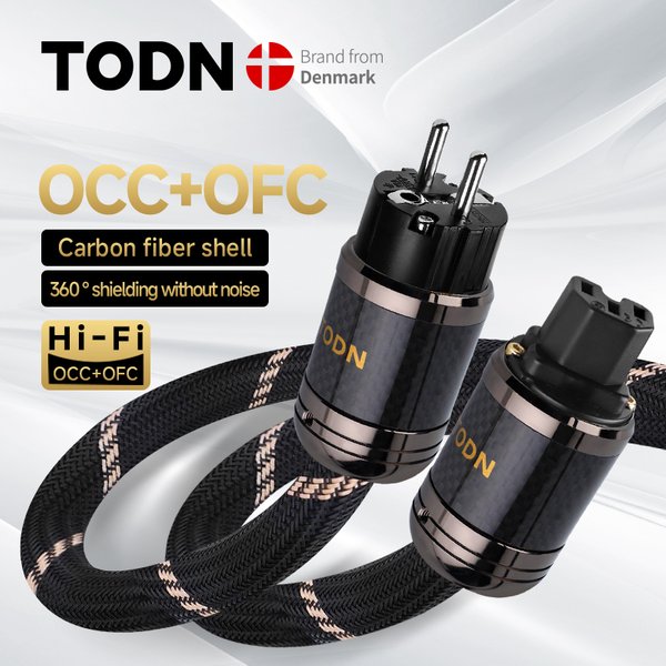 TODN Power Cable HIFI OCC&OFC High-End Audio Cable EU/US Carbon Fiber Plug Rhodium Plated Plug