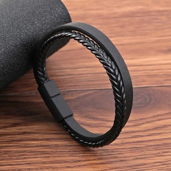 Bracelet magnétique multi-styles en cuir PU à deux couches pour hommes d'affaires matures donnent le meilleur cadeau pour les hommes