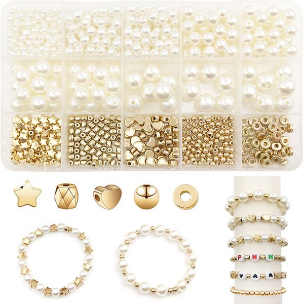 Mix 720 Pieces Pearl Suit Pentagram Spacer Bead Accessories Manual DIY Beaded Bracelet Earring Necklace Set