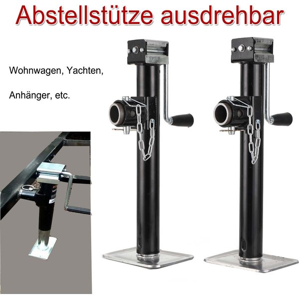 2er-Set Anhängerstützen, 800 kg, ausklappbare Stützfüße, vertikale Reise-Stützen, anschweißbare Rohrhalterung, schwenkbarer Anhängerheber mit Stützbasis