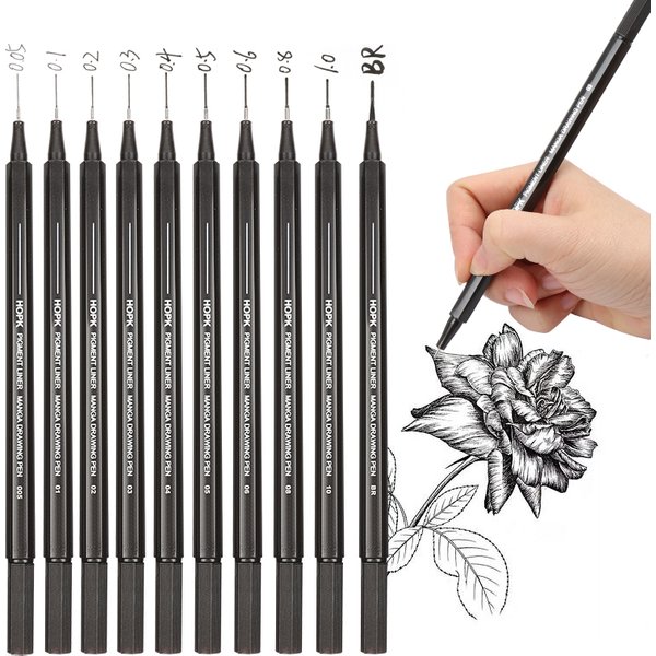 10Pcs/set Waterproof Ink Black Micron Neelde Drawing Pen Pigment Fine Line Sketch Markers Pen For Hand-Paint anime Art Supplies