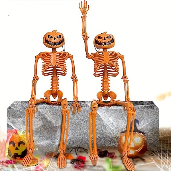 Halloween Pumpkin Skeleton Decorations with Posable Joints Skeletons for Halloween Party Haunted House Props Decorations