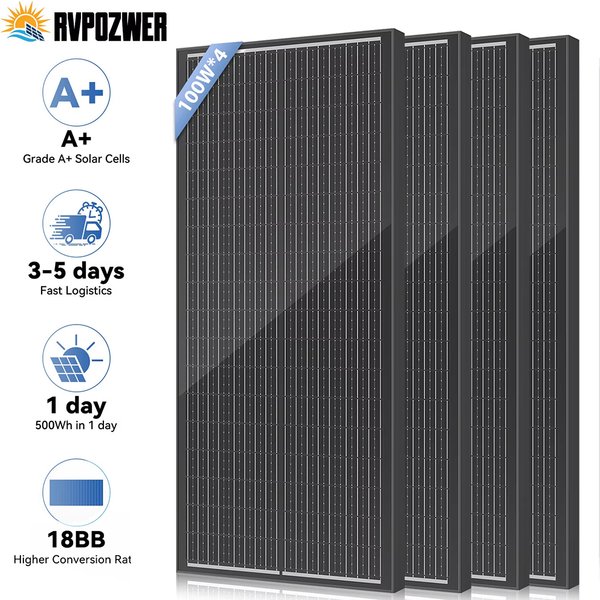 Rvpozwer 400W/200W/100W Starres Solarmodul 18BB N-Typ Monokristallines Silizium für Hausdach, Stadtlägen, Balkon, Garten, Off-Grid-System
