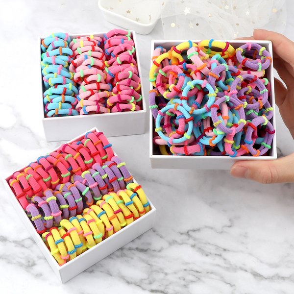 Chouchous élastiques en caoutchouc pour enfants, 100 pièces/lot, accessoires pour filles, attaches couleur bonbon, queue de cheval Simple colorée