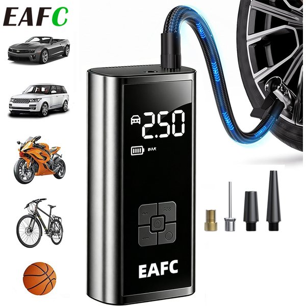 EAFC Compresseur d'air portable sans fil pour pneus de voiture, pompe à pneus électrique 150 PSI avec manomètre numérique, arrêt automatique, lampe torche LED, pompe à air pour voiture, moto, vélo,