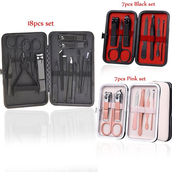 Ensemble de coupe-ongles en acier inoxydable pour manucure, cuillère d'oreille, ciseaux de pédicure, outil de beauté domestique, 7 ou 18 pièces