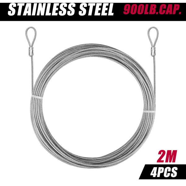 4PCS 2M 304 Stainless Steel Wire Canopy Rope Fishing Lifting Cable Clothesline Diameter 2mm Shade Sail Awning Rustproof Kit