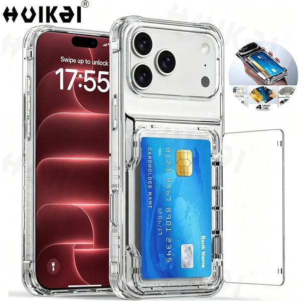 Hülle für iPhone 18 Pro Max 17e 16e 17 Pro Max 16 Pro 15 Brieftasche Kartenhalter Schiebeslot Schlanke Hartschale PC Robuste Schutzhülle