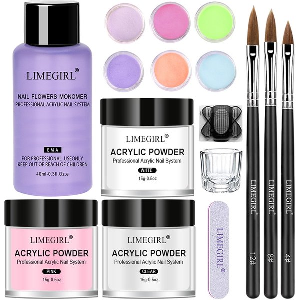 Nail Acrylic Powder and Liquid Monomer Set Acrylic Nail Kit for Nails Extension Acrylic Dipping Powder 3D Flower Carving Tools
