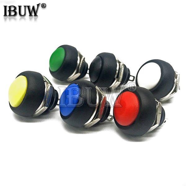 6PCS Mini 12mm Waterproof Momentary ON/OFF Push Button Round Switch PBS-33B KIT White Black Red Yellow Blue Green